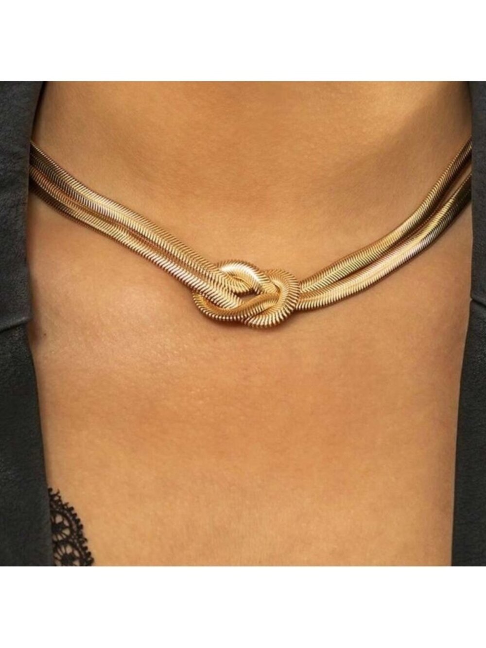 Gold Plated Stainless Steel Double Knot Herringbone Necklace | Stainless Steel